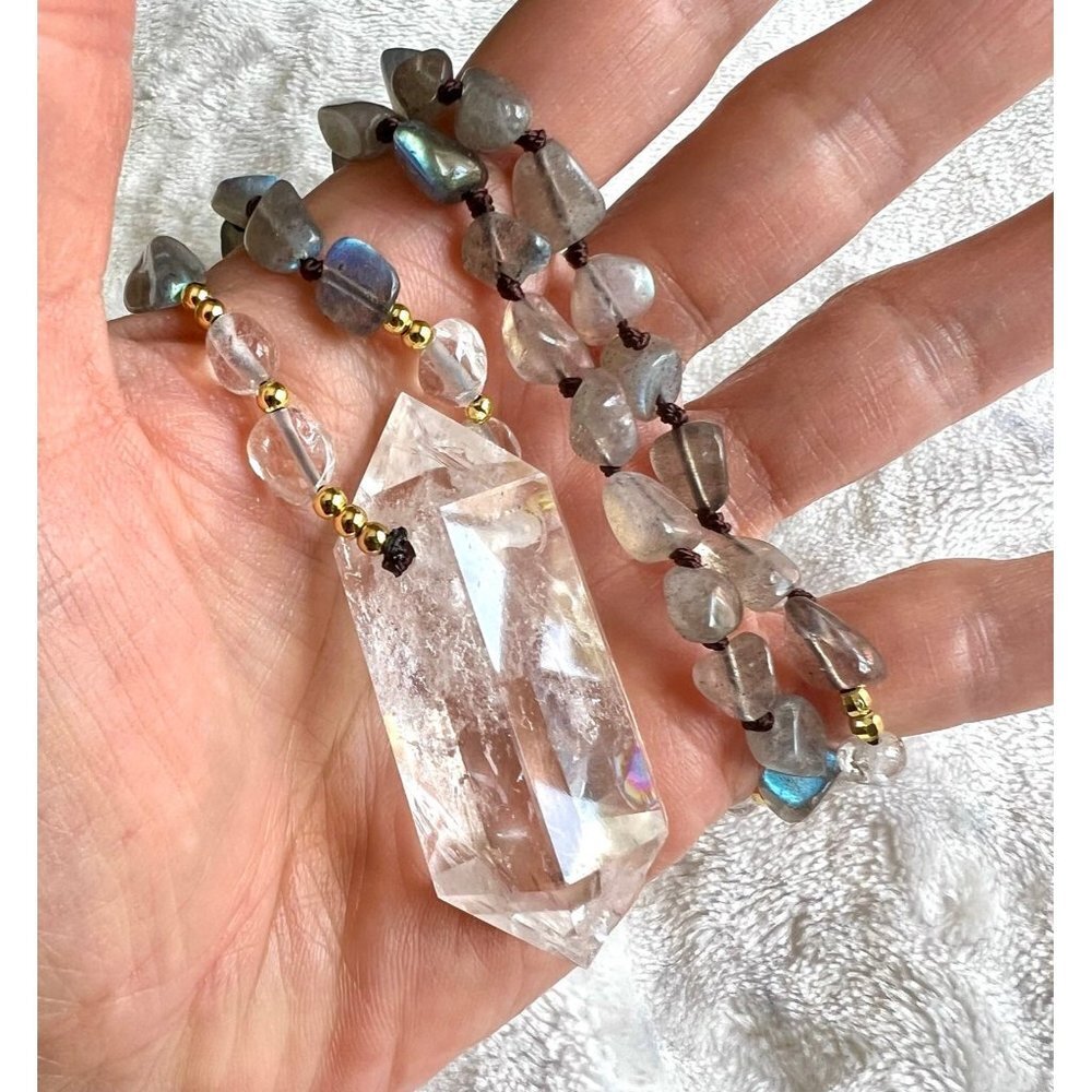 Amazing! DT Power Quartz + Labradorite Mala Necklace - Picture 10 of 12
